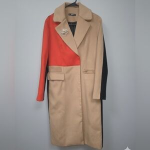 SHEIN Tan and Orange Trench Coat BROOCH NOT INCLUDED